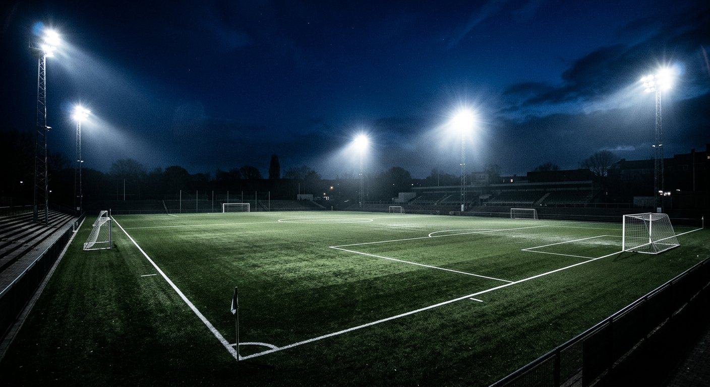 Turf under floodlights at night